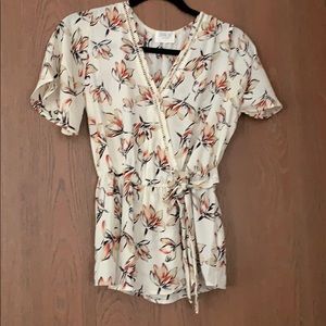 🍁 Tan and Orange Floral Blouse